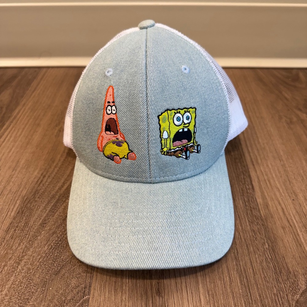 SpongeBob SquarePants Patrick Star Denim Trucker Hat Snapback Blue White Mesh